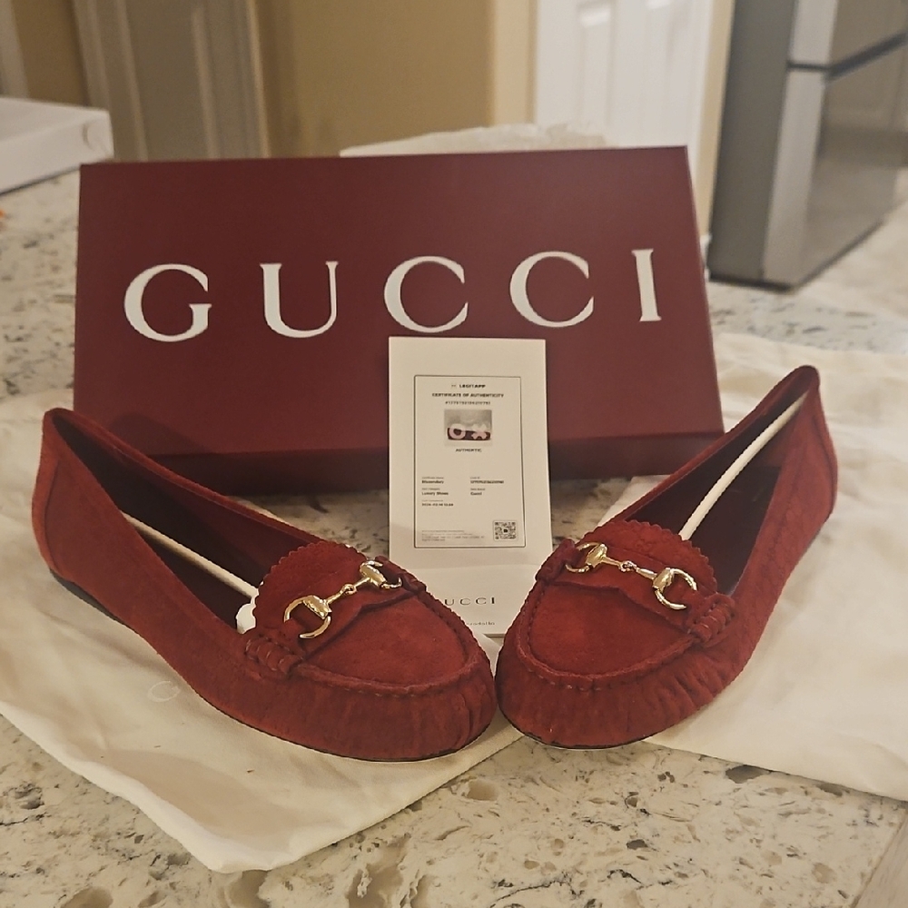 Gucci Horsebit GG Red/Maroon Suede Women's Loafers - NIB with COA